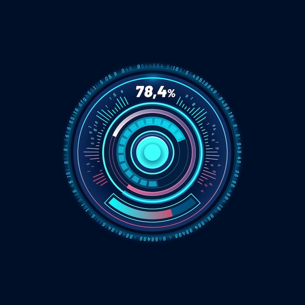 Loading bar neon dial car speed gauge dashboard futuristic counter interface App user interface loading progress vector screen download status display or UI bar futuristic digital speedometer