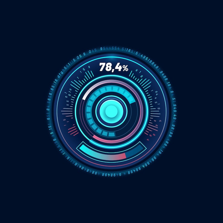 Vector loading bar neon dial car speed gauge dashboard futuristic counter interface app user interface loading progress vector screen download status display or ui bar futuristic digital speedometer