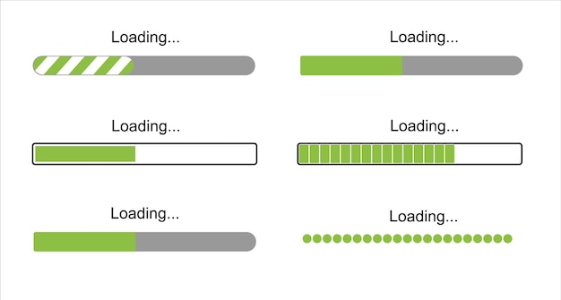 Vettore barra di caricamento icone di avanzamento segno di caricamento illustrazione vettoriale verde aggiornamento software di sistema e aggiornamento co...
