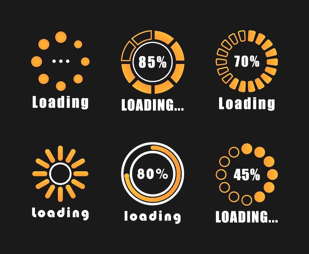 Loading bar progress icons, load sign. A set of indicators isolated