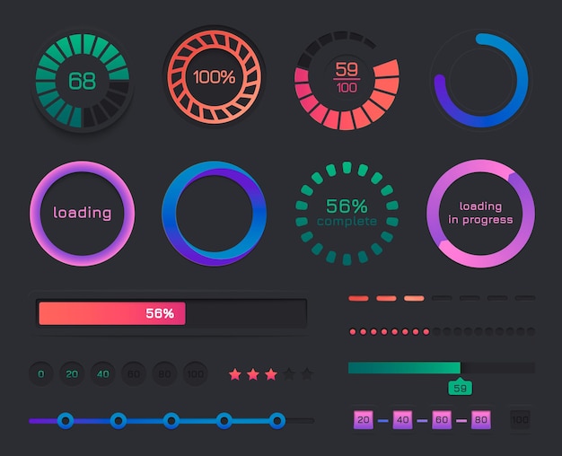 Vector loading bar ui user interface progress indicator mobile phone web page download software