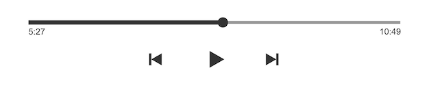 Loading bar with time slider, play, rewind and fast forward buttons. media player playback panel