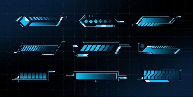 Загрузка баров набор. Научная фантастика Модерн. HUD футуристический пользовательский интерфейс Progress Bar. Вектор