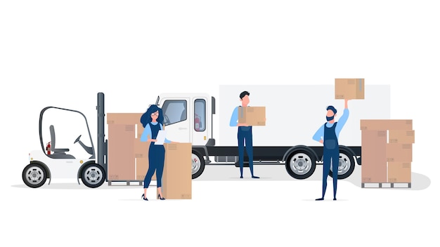 Vector loading cargo into the car illustration