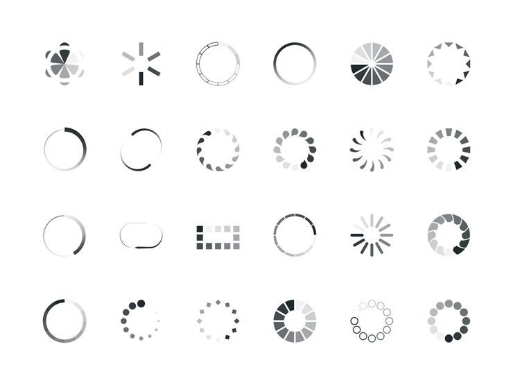 Vector loading circles. user interface design objects buffering process upload percent elements progress bar  web internet.