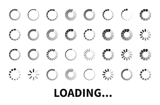 Vector loading icon big set isolated on white background. loader icons for use in web design, app, interface and game. load flat sign, symbol.