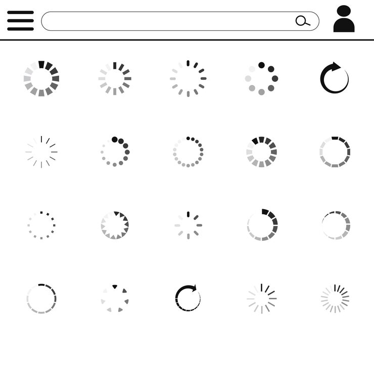 Vector 로딩 아이콘 세트 버퍼 로더 또는 프리 로더 donload 또는 upload 간단한 웹 다운로드 컬렉션