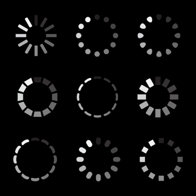Вектор Загрузка набора иконок. загрузчик, загрузка, прогресс, значок ожидания. векторная иллюстрация