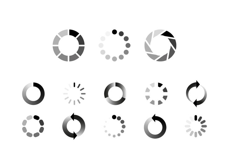 Vector loading icon set progress bar for upload download round process circle loading waiting symbol vector illustration vector donload or upload status icon