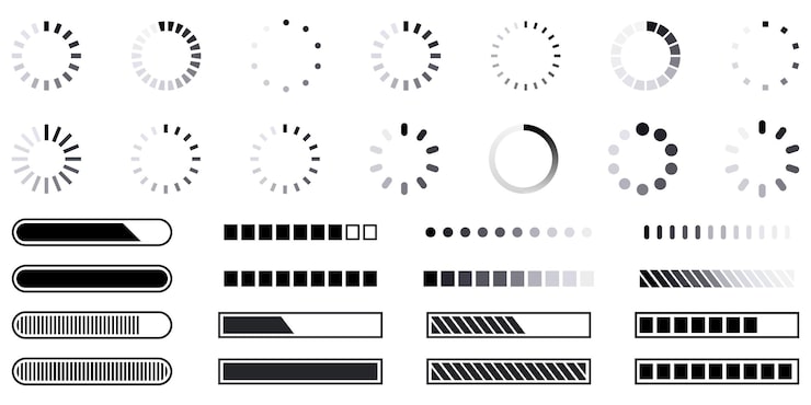 Vector loading icons progress bar buffer loader or preloader loading bar signs download upload progress