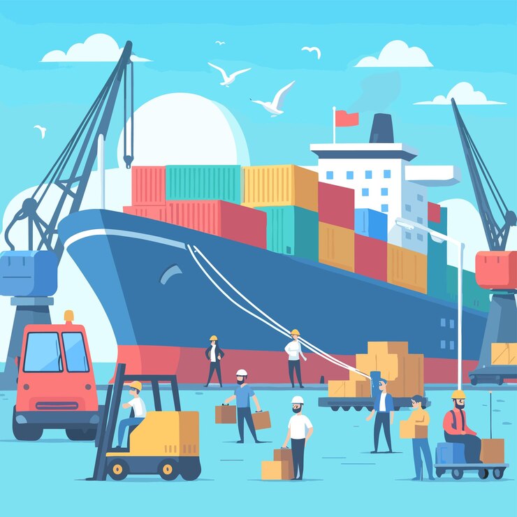 वेक्टर loading at port cargo logistic delivery international