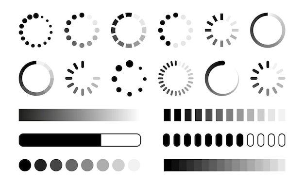 Loading process bar element collection Set of loading icons Progress bar loading signs