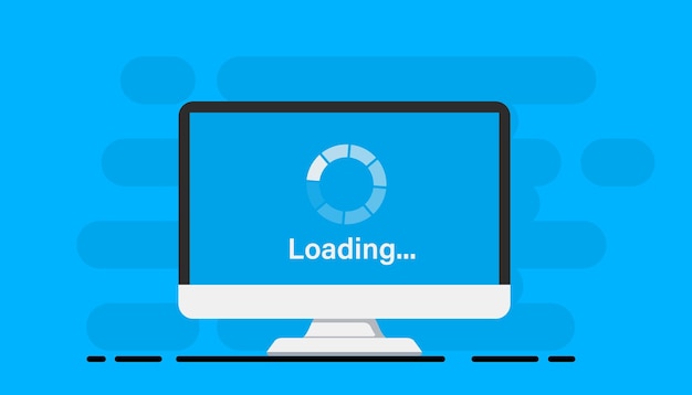 Loading process in computer screen. System software update, data upgrade or synchronize with progress bar. Loading process in monitor screen. Illustration for websites, landing pages, app, banners