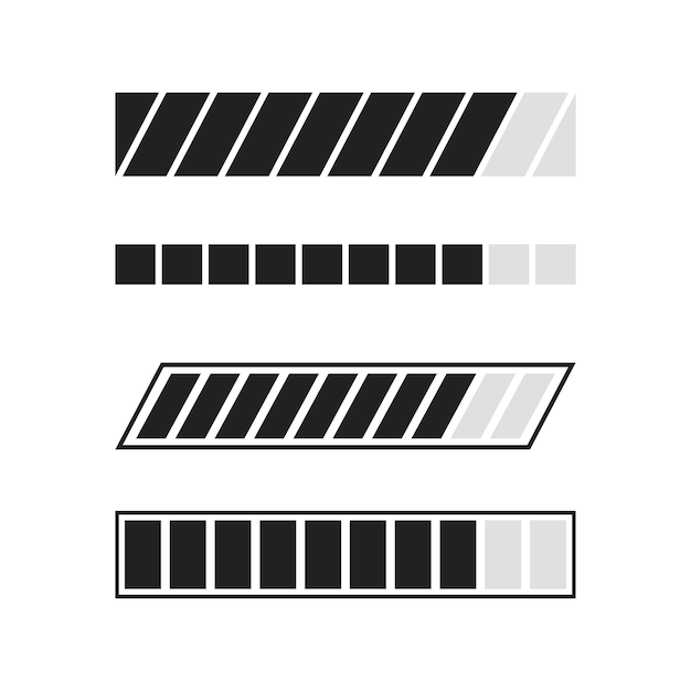 Loading process icons set. Download and upload indicator sign, waiting symbols. Vector illustration.