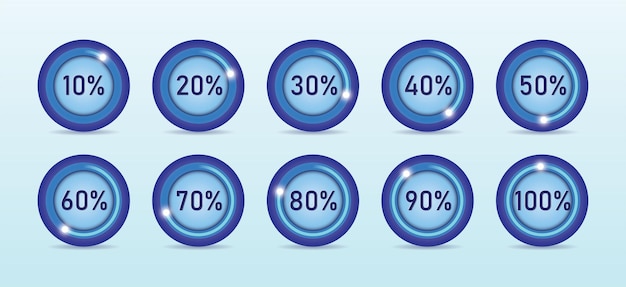 Процесс загрузки в различных процентах круглой формы векторные иллюстрации на голубом фоне.
