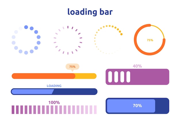 Loading progress bar icons vector set