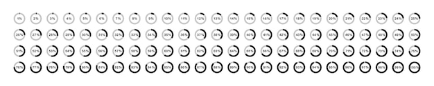 Vector loading progress bar percentage circle set loading indicator set from 1 to 100 vector illustration