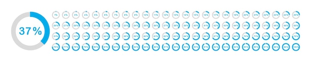 Loading progress bar Percentage cirkel set Loading indicator set Van 1 tot 100 Vector illustratie