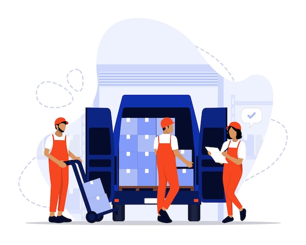 Loading a van in a warehouse concept illustration