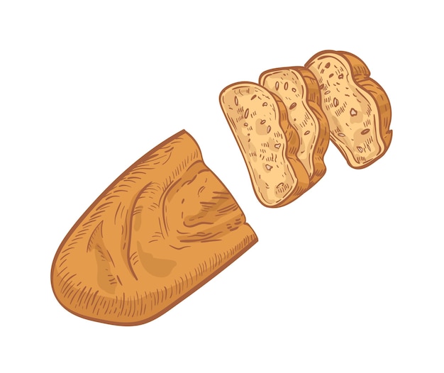 Loaf of bread cut into slices isolated