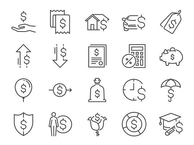 Vector loan and interest icon set.
