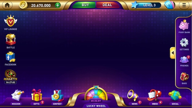 Vector lobby for slots games casino game user interface