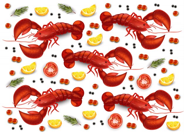 Vector lobster and caviar seafood pattern