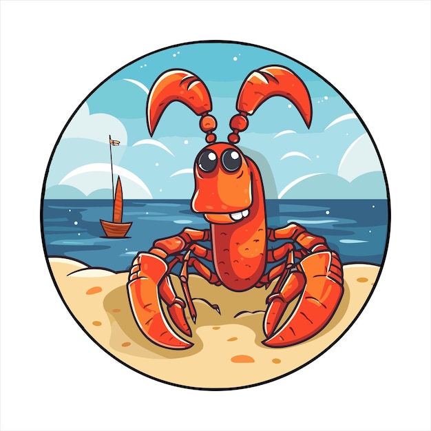 Vector lobster cute funny cartoon kawaii colorful watercolor beach summer animal pet sticker illustration