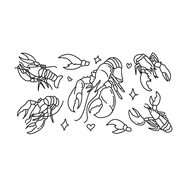 lobster doodle art handrawn illustrations vector