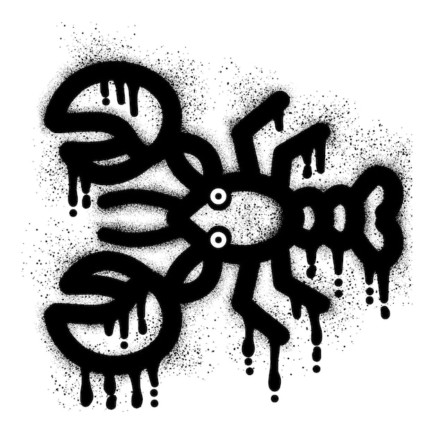 Граффити с лобстером, нарисованное черной аэрозольной краской
