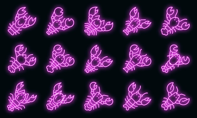 Lobster icons set. outline set of lobster vector icons neon color on black