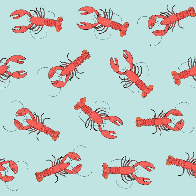 Lobster sea food vector seamless pattern