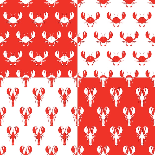 Lobster seamless vector pattern set