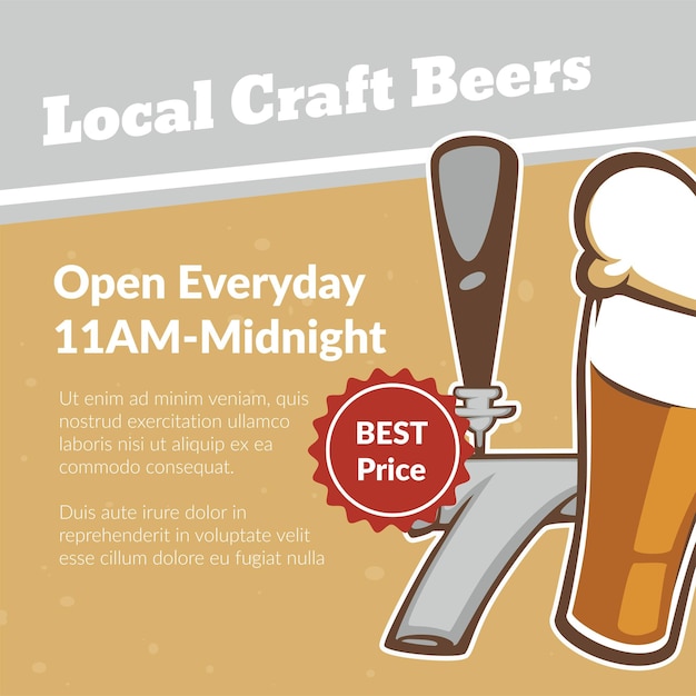 Vector local craft beers open everyday promo banner