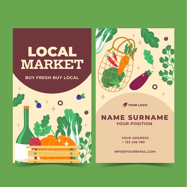 Local market hand drawn flat business card