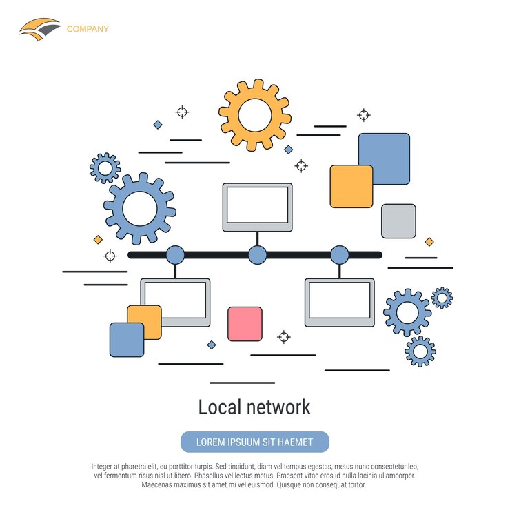 Vector local network flat contour style vector concept illustration