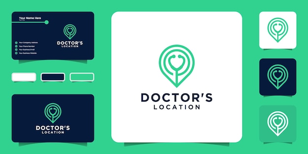 Locatie en stethoscoop, voor het ontwerpen van gezondheidslogo's en visitekaartjes