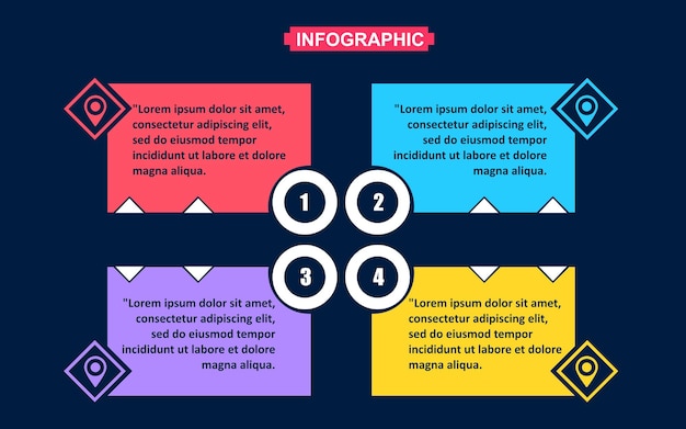 Locatie infographic sjabloon met vier opties op donkere achtergrond vectorillustratie