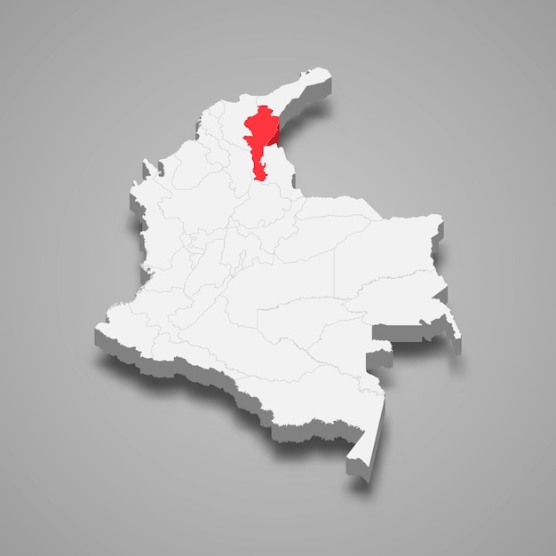 Locatie van de Cesar-regio binnen de 3D-kaart van Colombia