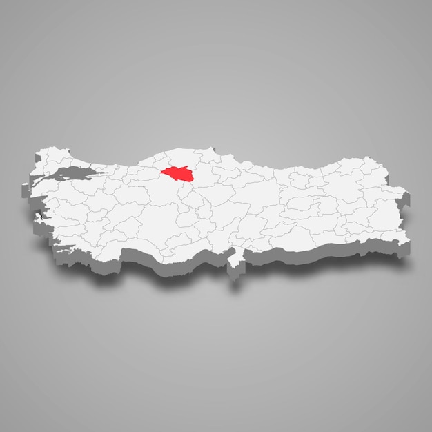 Locatie van de regio cankiri binnen de 3d-kaart van turkije