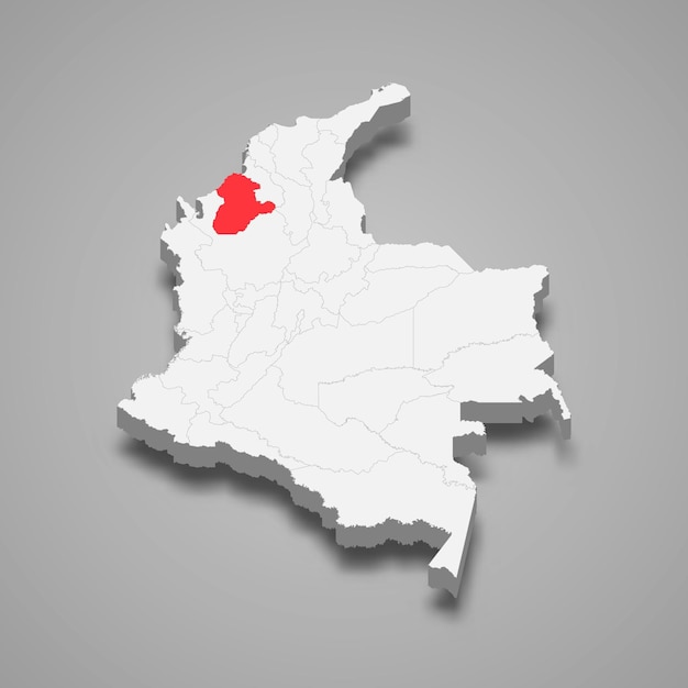 Locatie van de regio Cordoba binnen de 3D-kaart van Colombia