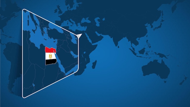 Locatie van Egypte op de wereldkaart met vergrote kaart van Egypte met vlag