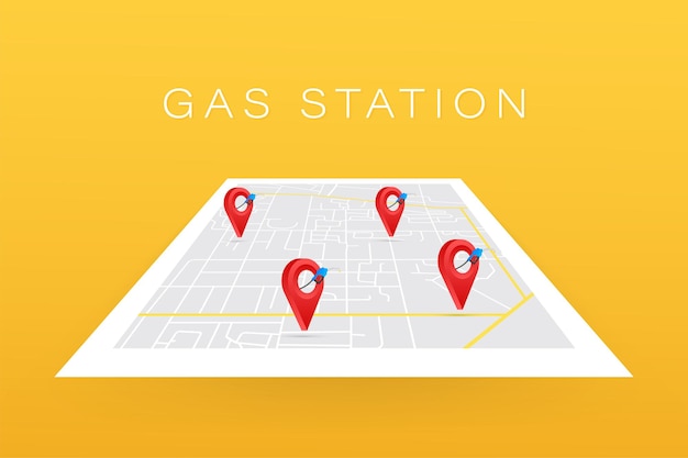 Locatie van het benzinestationpictogram. brandstofpomp, locatie tankstation.