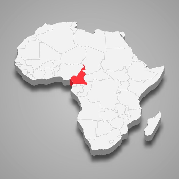 Locatie van het land van Kameroen binnen de 3D-kaart van Afrika