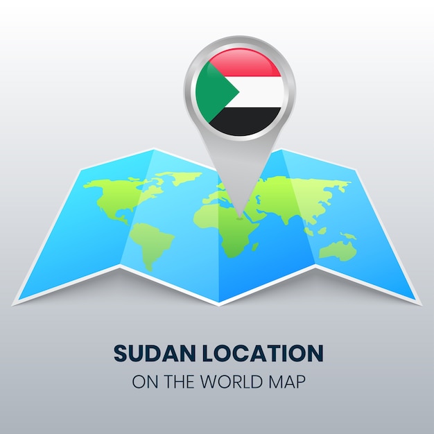 Locatiepictogram van Soedan op de wereldkaart, ronde pin-pictogram van Soedan