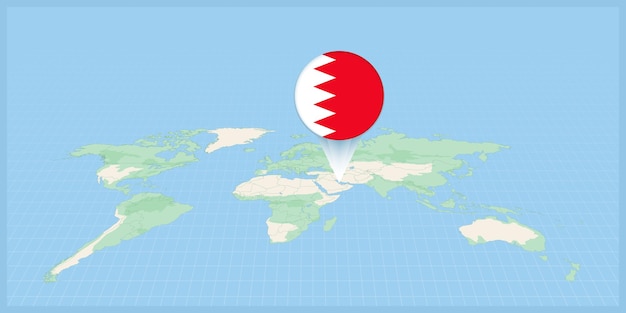 Vector location of bahrain on the world map marked with bahrain flag pin