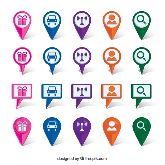 Vector location collection of colored icons 