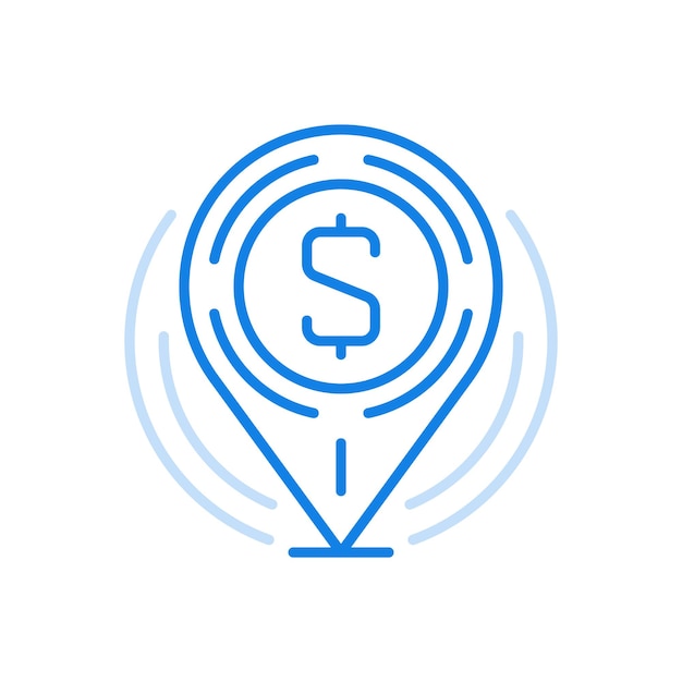 Location of financial aid vector line icon teardrop web navigation sign with money symbol in center