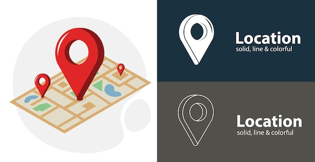 Location flat icon with map pin simple line icon
