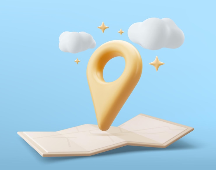 Vector location folded paper map cloud and navigation pin gps and navigation symbol element for map social